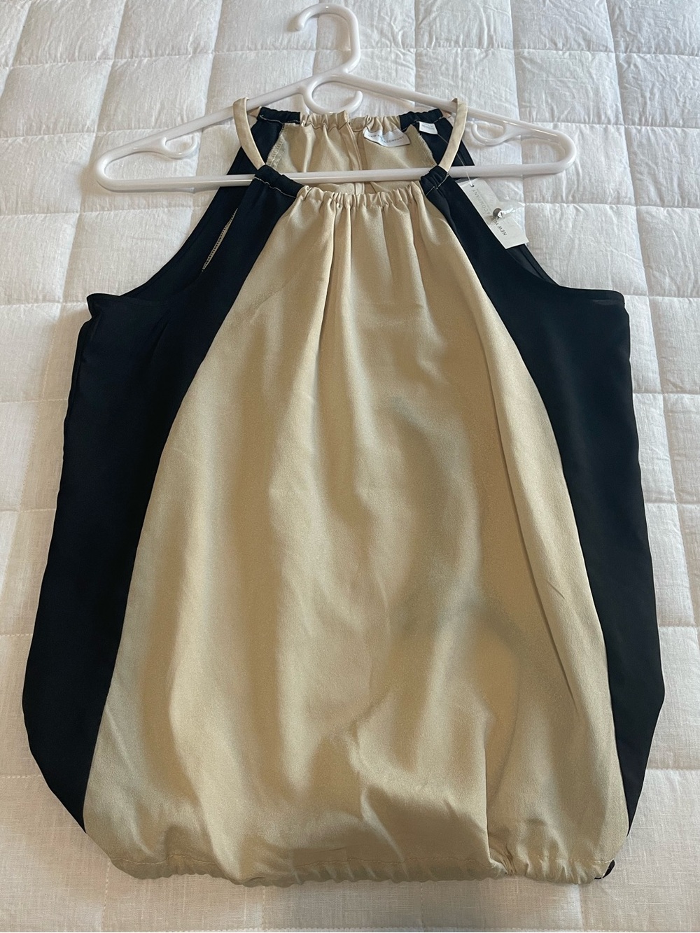 New York & Company Cream and Black Halter Bubble Hem Tank